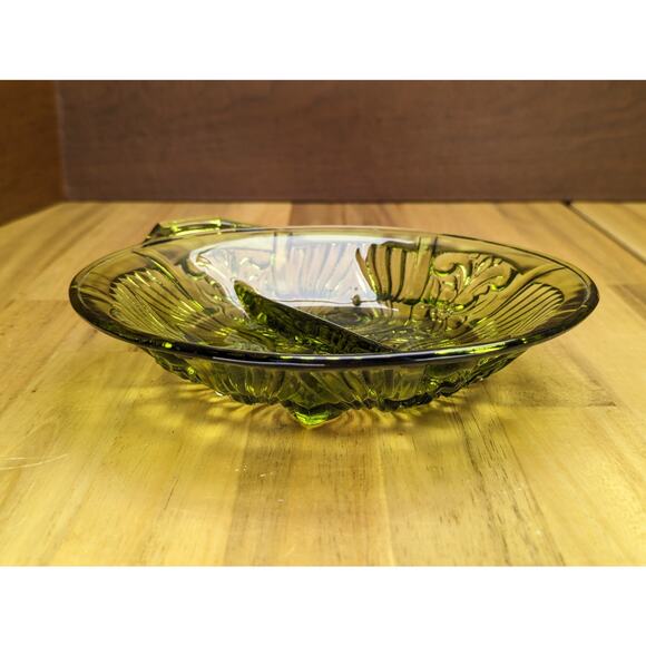 Vintage Divided Indiana Glass Side Condiment Vegetable Dish Plate Green Retro - Picture 15 of 16